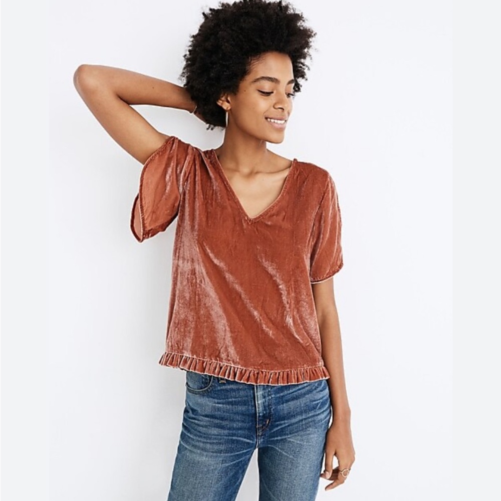 Made Velvet tulip sleeve blouse